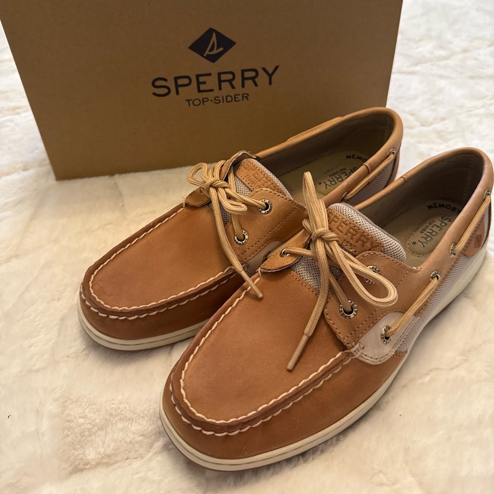 Sperry Tan Metallic Mesh Boat Shoes Brand New